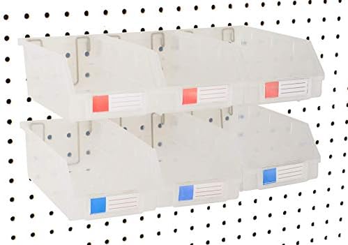 Pegboard Bins – 6 Pack Clear Extra Large - Hooks to Any Peg Board - Organize Hardware, Accessories, Attachments, Workbench, Garage Storage, Craft Room, Tool Shed, Hobby Supplies, Parts by RightArrange