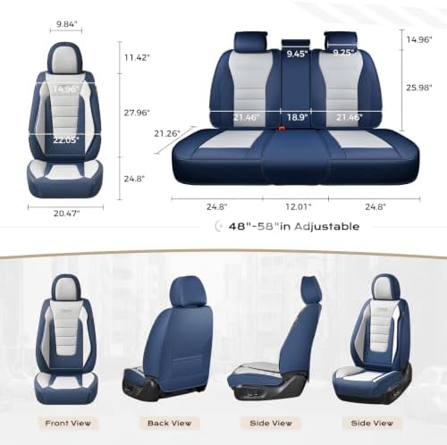 Coverado Car Seat Covers Full Set, Nappa Leather Seat Covers for Cars, Car Seat Protector Car Seat Cushion, Front and Back Seat Protectors Cushions Universal Fit for Most Cars Vehicles(Blue&White) - Image 4