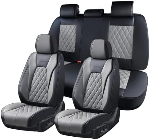 Coverado Car Seat Covers for Cars, Waterproof Automotive Seat Protectors, Leather Car Seat Covers Full Set, 5 Seats Driver Protectors Universal Fit for Cars SUVs, Trucks, Car Accessories - Black&Gray by COVERADOAUTO