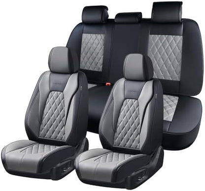 Coverado Car Seat Covers for Cars, Waterproof Automotive Seat Protectors, Leather Car Seat Covers Full Set, 5 Seats Driver Protectors Universal Fit for Cars SUVs, Trucks, Car Accessories - Black&Gray by COVERADOAUTO