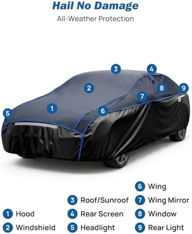 JOYTUTUS Hail Protector Car Cover for Sedan (186-193 in), Thick EVA Padded Anti-Hail Cover, Waterproof All Weather Hail Protection Car Cover - Image 3