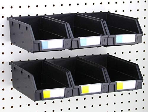 Pegboard Bins – 6 Pack Black Extra Large - Hooks to Any Peg Board - Organize Hardware, Accessories, Attachments, Workbench, Garage Storage, Craft Room, Tool Shed, Hobby Supplies, Parts by RightArrange