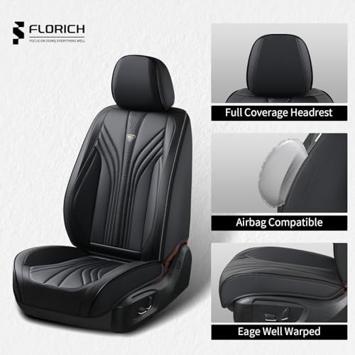 FLORICH Car Seat Covers, Black Leather Car Seat Covers Front Seats, Premium Leatherette Car Seat Cushion for Cars, Automotive Seat Protectors Universal Fit for Most Sedans Cars SUV Trucks - Image 3