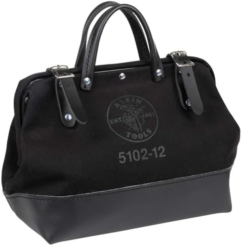 Klein Tools 510212BLK Heavy Duty Black Canvas Tool Bag, Tool Tote, Multi-Purpose Bag with Wide Hinged Opening and Leather Handles, 12-Inch by Unknown