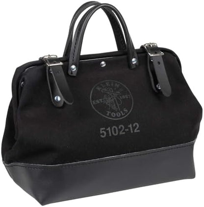 Klein Tools 510212BLK Heavy Duty Black Canvas Tool Bag, Tool Tote, Multi-Purpose Bag with Wide Hinged Opening and Leather Handles, 12-Inch by Unknown
