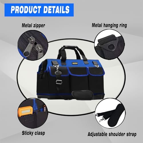 FASTECH 22 Inch Bottom Tools Bag With Wide Mouth For Tool Storage, Carrier and Organizer, Heavy Duty Tool Tote Bag For Men/Women, Wide Mouth Tool Bag With Inside Pockets (22 Inch) - Image 3