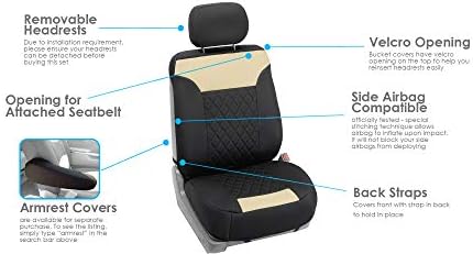 FH Group Car Seat Cover Cushion - 2 Pack Seat Covers for Cars Trucks SUV, Beige Black Neosupreme Car Seat Cushions, Car Seat Cover Cushion, Universal Fit Car Seat Protector - Image 3