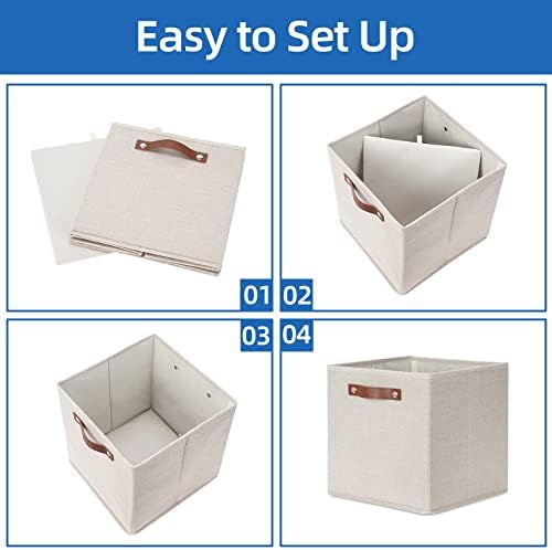 Temary Cube Storage Bins 12 Inch Storage Cubes 4PCs Fabric Organizer Bins Boxes with Handles, Sturdy Collapsible Closet Storage Organizer for Shelf, Bedroom, Cabinet (Beige, 12 x 12 x 12) - Image 7