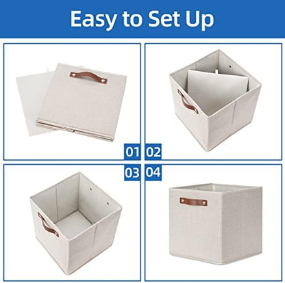 Temary Cube Storage Bins 12 Inch Storage Cubes 4PCs Fabric Organizer Bins Boxes with Handles, Sturdy Collapsible Closet Storage Organizer for Shelf, Bedroom, Cabinet (Beige, 12 x 12 x 12) - Image 7