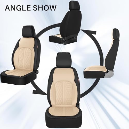 Coverado Universal Leather Seat Covers Front Seats, Front Seat Covers for SUV, Pickup Truck, Sedan, Automotive Vehicle Interior, Waterproof and Durable All Weather Protector，Black&Beige - Image 5