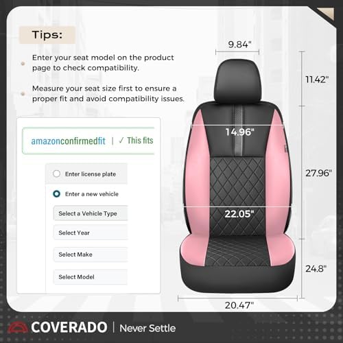 Coverado Car Seat Covers Front Pair, Automotive Leather Seat Covers for Car，Universal Fit Front Back Seat Cover, Non-Slip Waterproof Breathable Car Seat Protector - Image 6