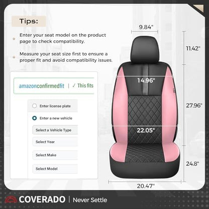 Coverado Car Seat Covers Front Pair, Automotive Leather Seat Covers for Car，Universal Fit Front Back Seat Cover, Non-Slip Waterproof Breathable Car Seat Protector - Image 6