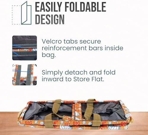 Extra Large Utility Tote Bag - Oversized Collapsible Reusable Wire Frame Rectangular Canvas Basket With Two Exterior Pockets For Beach, Pool, Laundry, Car Trunk, Storage - Volleyball - Image 6