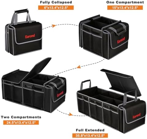 Collapsible Trunk Organizer with Insulated Leakproof Cooler Bag,Removable Lid,Adjustable Securing Straps,3 Compartments Trunk Organizer for SUV,Truck,Sedan(Grey & Black) - Image 4