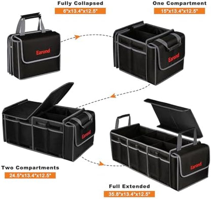 Collapsible Trunk Organizer with Insulated Leakproof Cooler Bag,Removable Lid,Adjustable Securing Straps,3 Compartments Trunk Organizer for SUV,Truck,Sedan(Grey & Black) - Image 4