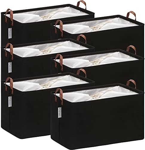 Hinwo 70L Extra Large Canvas Storage Bin with Lid and Handles, 6-Pack by Hinwo