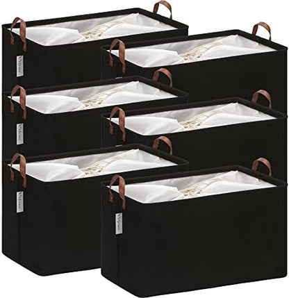 Hinwo 70L Extra Large Canvas Storage Bin with Lid and Handles, 6-Pack by Hinwo