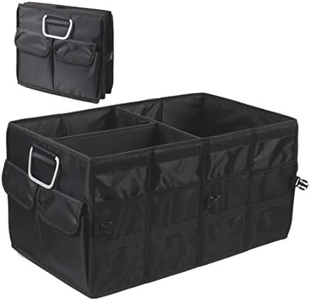 Car Trunk Organizer Collapsible Portable Multi Compartments Organizer with Non Slip Straps for SUV Truck Auto Vehicle Car Auto Minivan(Large without cover, Black) by TYSKL