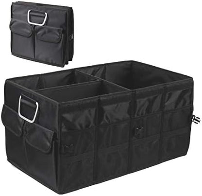 Car Trunk Organizer Collapsible Portable Multi Compartments Organizer with Non Slip Straps for SUV Truck Auto Vehicle Car Auto Minivan(Large without cover, Black) by TYSKL