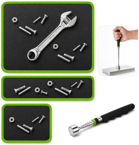 Magnetic Tool Mat Set, 4 Pack Tool Mat Set with Telescoping Pickup Tool | 40LB Strong Magnetic Mat for Tools | Screws & Parts Garage Workshop Organizer for Mechanics & DIY (Green) by OBVADETechnology