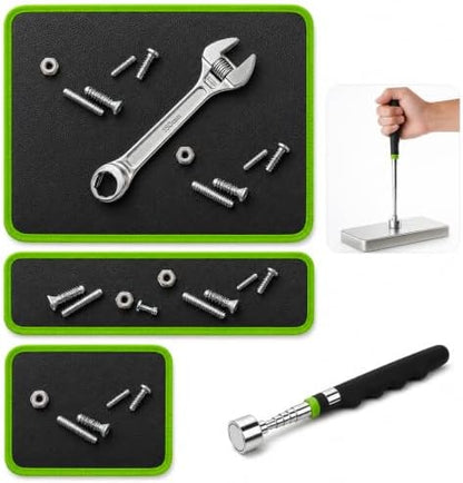 Magnetic Tool Mat Set, 4 Pack Tool Mat Set with Telescoping Pickup Tool | 40LB Strong Magnetic Mat for Tools | Screws & Parts Garage Workshop Organizer for Mechanics & DIY (Green) by OBVADETechnology