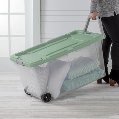 2 Pack 40 Gallon Heavy-Duty Wheeled Storage Bins (Green Sage) - Image 3