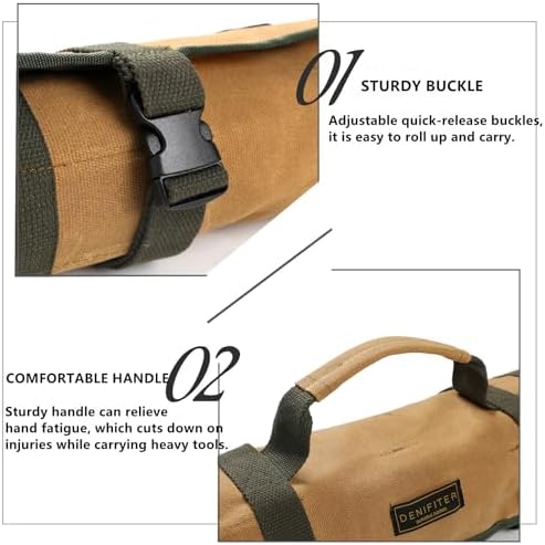 Wrench Tool Roll, Heavy Duty Waxed Canvas Multi-purpose Tool Pouch Bag With 25 Pockets, Easy Storage, Durable (Khaki) - Image 3