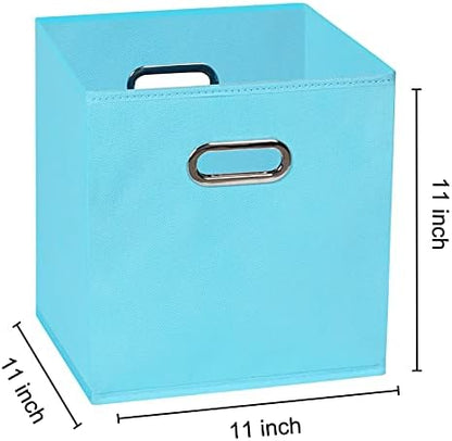 Yunkeeeper storage bins Cubes, Fabric Cube Organizer with Handle, Foldable Cube Bins for Cloth or Accessary Storage, 11x11x11, Set of 6, (Blue - Image 2