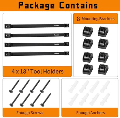 18" Magnetic Tool Holder Strip, 4 Pieces Black Metal Tool Organizer Rack with Stainless Steel Surface, Magnet Bar for Garage Workshop, Easy To Install with Mounting Screws - Image 7