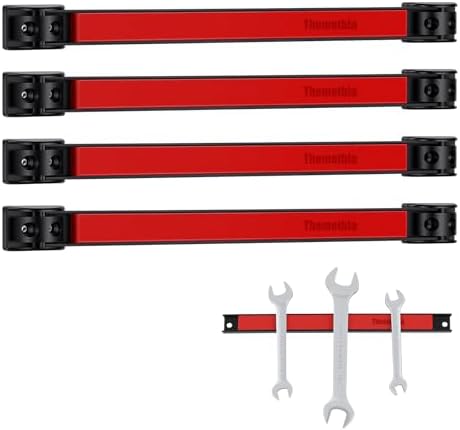 12" Magnetic Tool Holder Strip, 4 Pieces Red Metal Tool Organizer Rack with Stainless Steel Surface, Magnet Bar for Garage Workshop, Easy To Install with Mounting Screws by Themethla