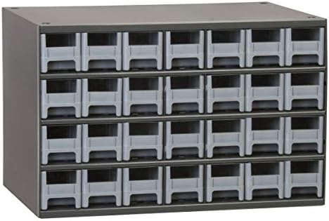 Akro-Mils Steel Garage Storage Cabinet, Small Parts Organizer Metal Cabinet for Hardware, Nails, Screws, Bolts, Nuts, and More, 17" W x 11" D x 11" H, 28-Drawer, Gray Cabinet/Gray Drawers (19228) by Akro-Mils