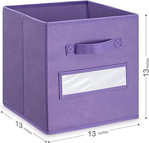 13x13x13 storage cube bins(Set of 8) Fabric storage cubes with 8 Labels Window Cards & a Pen, storage cubes 13x13, Collapsible 13 inch cube storage bins, Cubby Organizer Boxes, Purple - Image 3