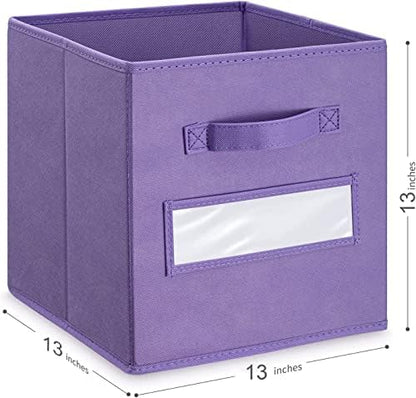 13x13x13 storage cube bins(Set of 8) Fabric storage cubes with 8 Labels Window Cards & a Pen, storage cubes 13x13, Collapsible 13 inch cube storage bins, Cubby Organizer Boxes, Purple - Image 3