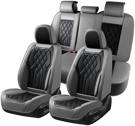 FLORICH Car Seat Covers Full Set, Leather Car Seat Protector, Waterproof Automotive Seat Cover with Anti-Slip Padded, Airbag Compatible, Universal Seat Covers Fit for Most Car - Gray&Black by FLORICH