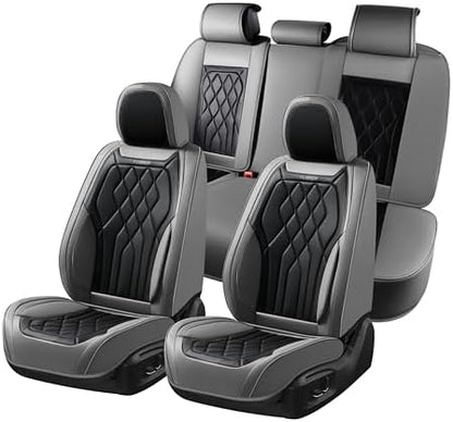 FLORICH Car Seat Covers Full Set, Leather Car Seat Protector, Waterproof Automotive Seat Cover with Anti-Slip Padded, Airbag Compatible, Universal Seat Covers Fit for Most Car - Gray&Black by FLORICH
