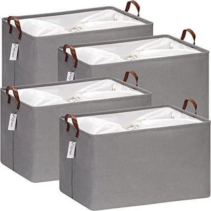 Hinwo 70L Extra Large Canvas Storage Bin with Lid and Handles, 4-Pack by Hinwo