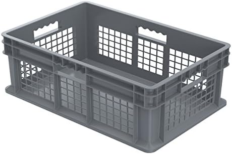 Akro-Mils 37678 Plastic Straight Wall Container Tote with Mesh Sides and Solid Base, (24-Inch x 16-Inch x 8-Inch), Gray, (4-Pack) by Akro-Mils