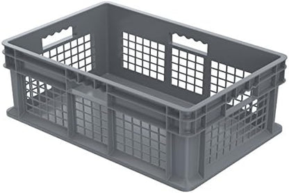 Akro-Mils 37678 Plastic Straight Wall Container Tote with Mesh Sides and Solid Base, (24-Inch x 16-Inch x 8-Inch), Gray, (4-Pack) by Akro-Mils