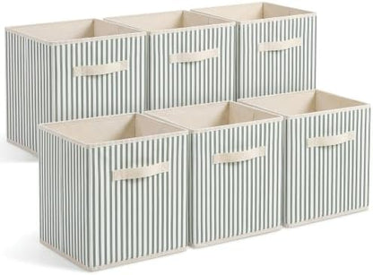 Amyhill 6 Pack Green Striped Basics Collapsible Fabric Storage Bins by Amyhill