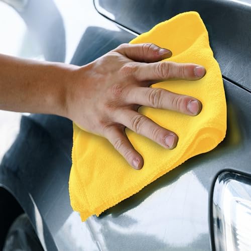 Yellow Microfiber Towels (Value Pack of 36) Size 16" x 16" Large, Highly Absorbent Cleaning Rags, Lint Free Towels, Reusable and Washable, Microfiber Towel for Cars - Image 4