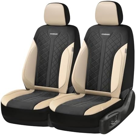 Coverado Front Seat Covers, Beige Seat Covers 2 Seats, Leather Car Protectors 2-Pack, Auto Seat Covers Spill-Proof Design Universal Fit for SUV, Vans, Sedan, Truck - Image 5