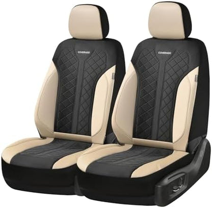 Coverado Front Seat Covers, Beige Seat Covers 2 Seats, Leather Car Protectors 2-Pack, Auto Seat Covers Spill-Proof Design Universal Fit for SUV, Vans, Sedan, Truck - Image 5