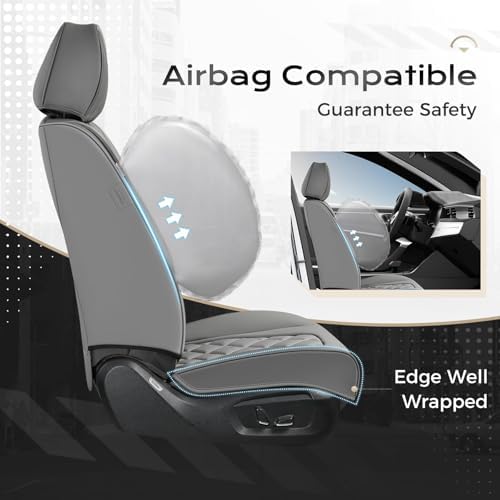 Coverado Car Seat Covers Front Seats and Back, Leather Seat Cover for Cars, Waterproof Seat Covers Full Set Universal Seat Covers Seats Protectors Car Seat Cushion Fit for Most Car - Gray - Image 3