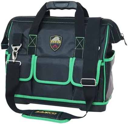 16 inches Top Opening Tool Tote, 1680D Durable Tool Organizer for Plumber, Electrician, Handyman, HVAC Technicians Tool Bag, Tool Carrying Case with Padded Strap, Green by ZAKCO