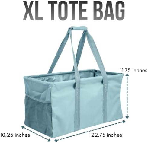 Extra Large Utility Tote Bag - Oversized Collapsible Reusable Wire Frame Rectangular Canvas Basket With Two Exterior Pockets For Beach, Pool, Laundry, Car Trunk, Storage - Light Blue - Image 4