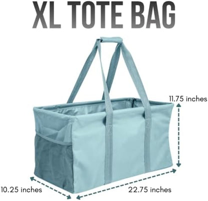 Extra Large Utility Tote Bag - Oversized Collapsible Reusable Wire Frame Rectangular Canvas Basket With Two Exterior Pockets For Beach, Pool, Laundry, Car Trunk, Storage - Light Blue - Image 4