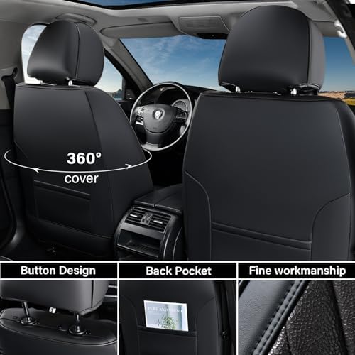 Coverado Car Seat Covers Front Seats, 2 Pack Waterproof Leather Seat Covers for Cars, Luxury Car Seat Protector, Anti-Slip Design Seat Cushions, Black Seat Covers Universal Fit for Most Cars - Image 2
