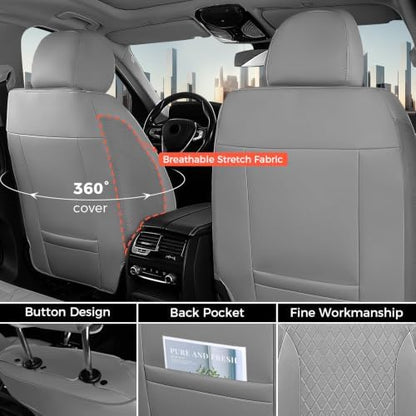 Coverado Car Seat Covers Full Set, Leather Seat Covers for Cars, Waterproof Car Seat Protectors, Durable Front and Back Car Seat Cushions Automotive Seat Covers Universal Fit for Most Cars, Gray - Image 3