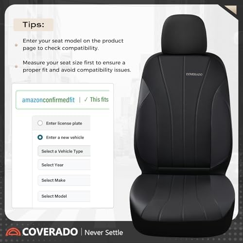 Coverado Automotive Front and Rear Seat Covers, Car Seat Covers Full Set, Leather Car Seat Covers Full Set 5 Seats, Airbag-Compatible, Spill-Proof Design, Black Seat Covers for SUV Sedan Truck - Image 6
