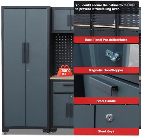 17PCS Garage Storage Cabinet System, Black Grey - Image 4
